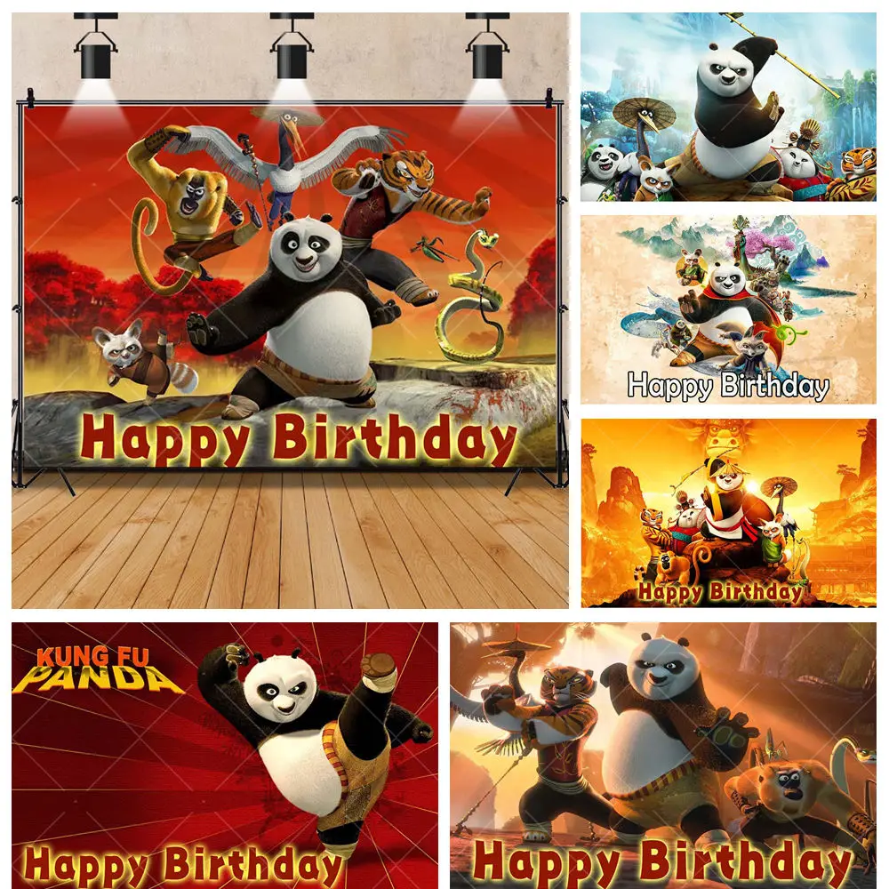 

Chinese Kung Fu Cute Panda Boy Girl Kid Birthday Party Baby Shower Backdrop Custom Photography Poster Kids Room Decor Background