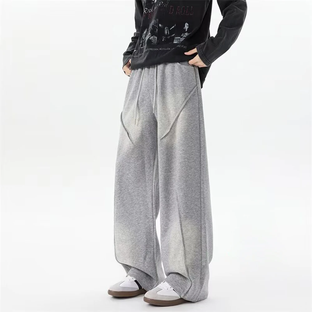 

Повседневные брюки с градиентом, мужские осенние уличные свободные прямые спортивные брюки большого размера, утепленные длинные брюки на флисовой подкладке