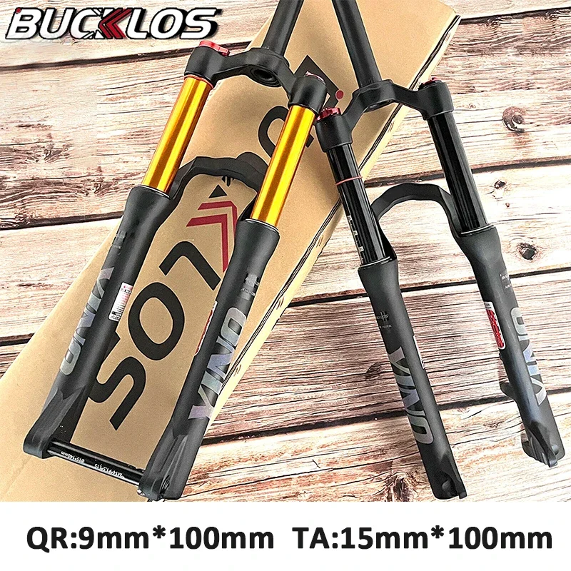 BUCKLOS 24Inch MTB Air Suspension Fork 120mm Travel XC AM Folding Bicycle Fork 100*15mm Thru Axle/9mm QR Fork Cycling Parts