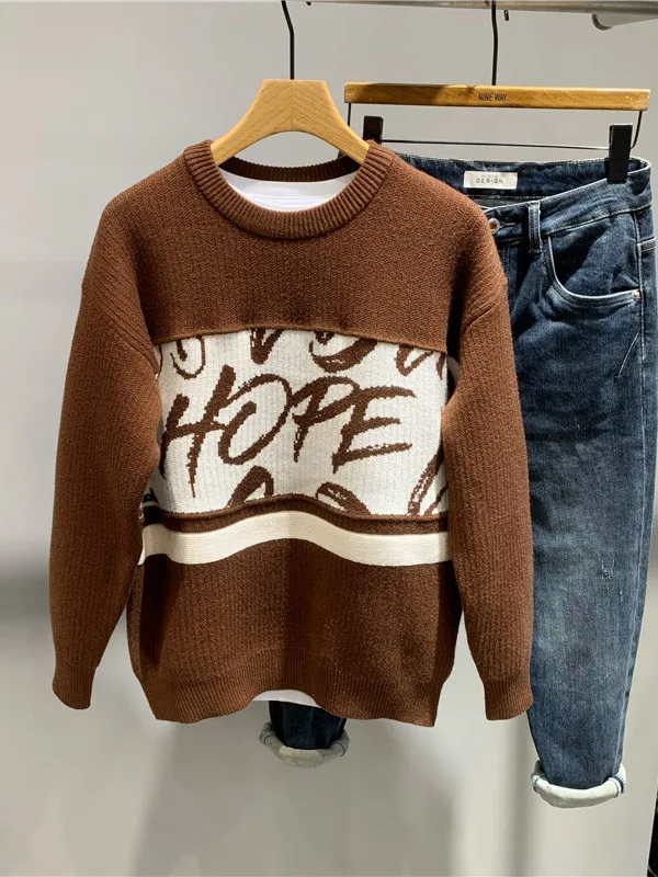 

Korean Sle Loose Fit Color Blo round Ne Knitwear Casual Faionable Men's Sweater Autumn Winter New Arrival Trendy Top