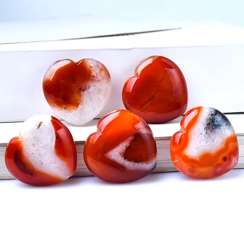 1PC Natural Gemstone Orange Red Agate Crystal Quartz Heart-shaped Crafts Mineral Reiki Energy Healing Stone DIY Gift Home Decor