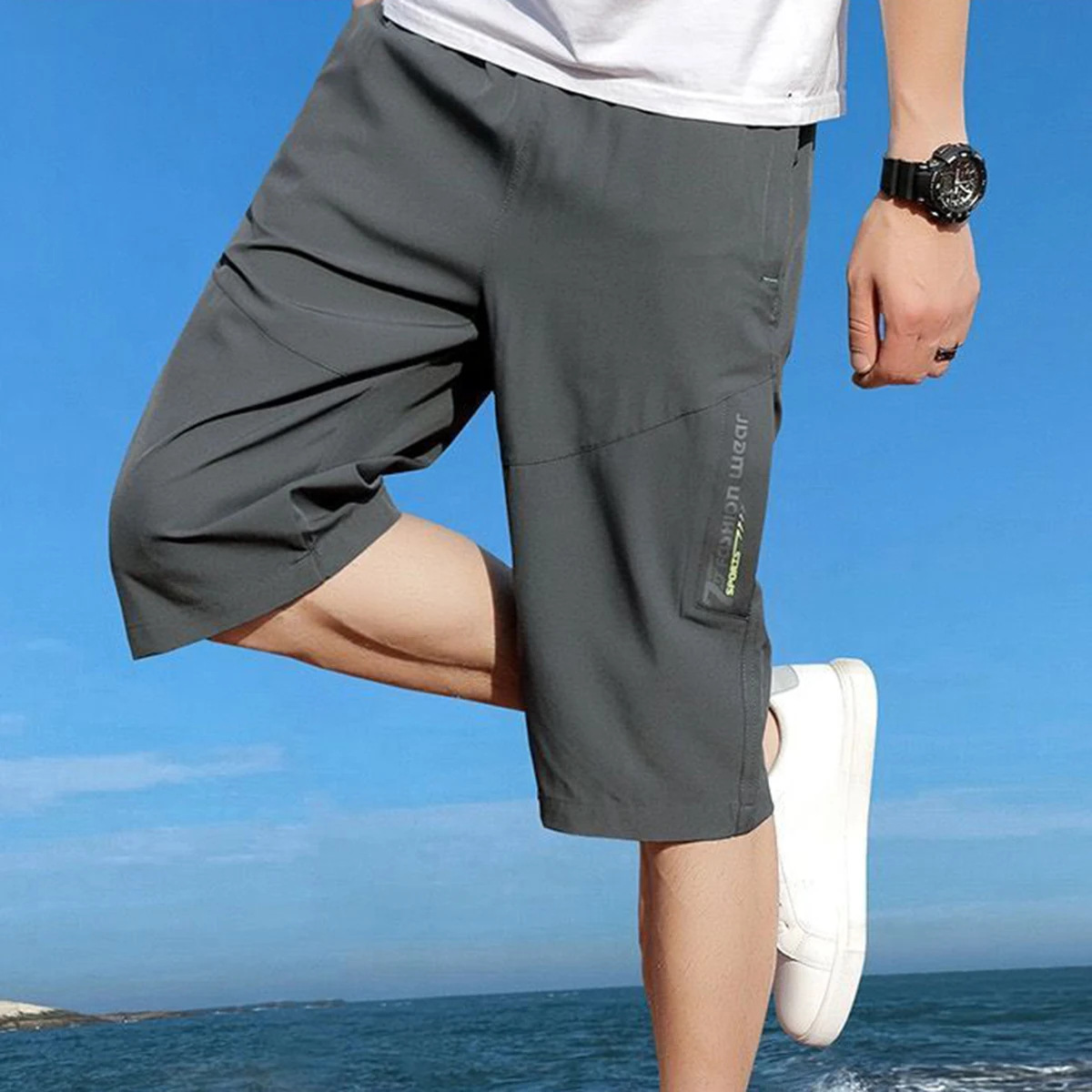 Men\'s Seven-minute Trousers Summer Sports Casual Shorts Pants Thin Section Straight Loose Seaside Beach Holiday