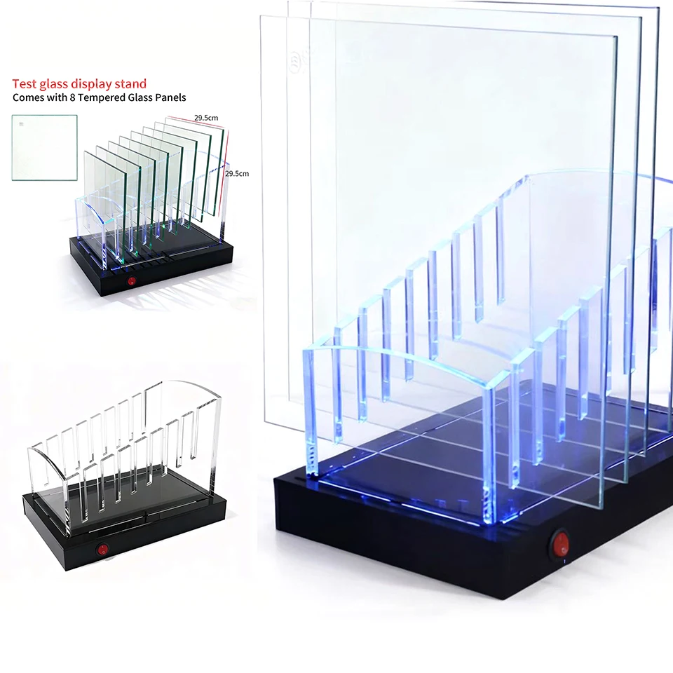 

8-Slot Acrylic Display & Storage Rack with LED, Car Window Tint Solar Film Sample Stand, Test Glass Holder with 8 Panels ST-A43