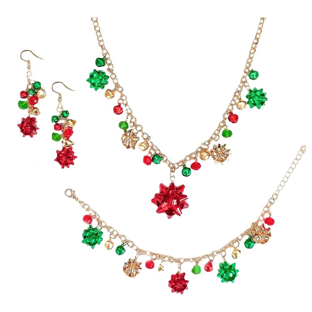 

1Set Christmas Necklace Earrings Flower Bell Pendant Jewelry Set Party Accessories Gifts for Women Christmas Jewelry