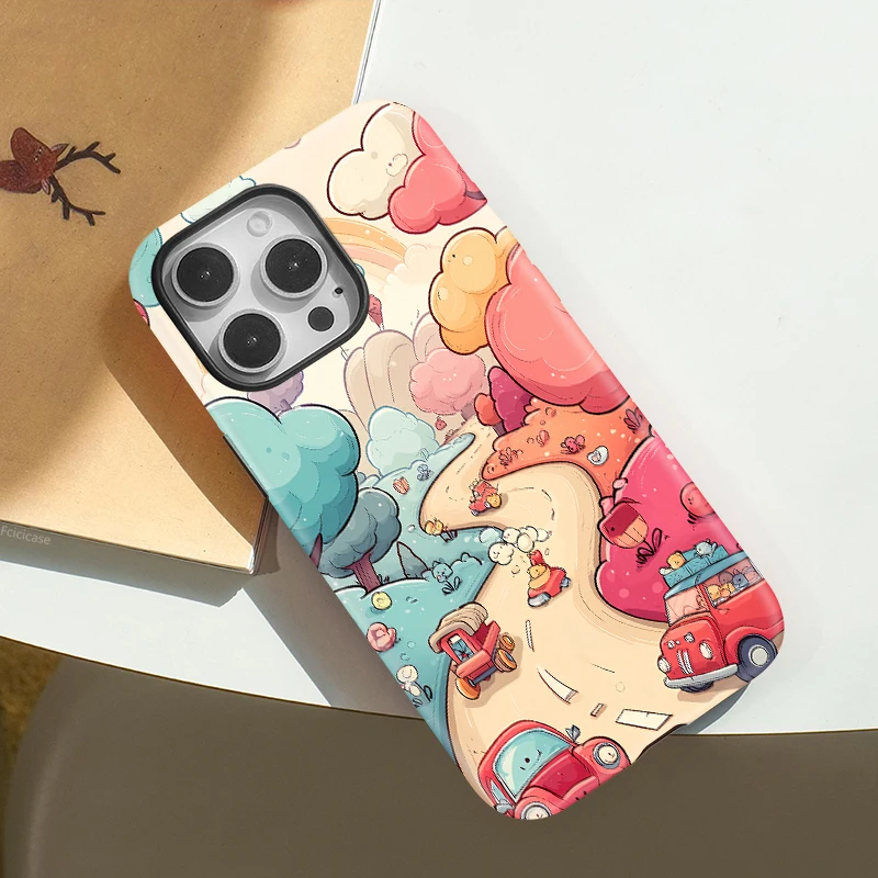 Fcicicase Cartoon-Muster-Hülle für iPhone 16 15 14 Pro Max 11 12 13 Pro für Magsafe magnetische kabellose Lade-Acryl-TPU-Abdeckung