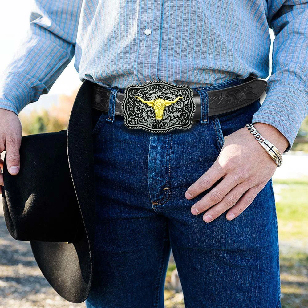 Western cowboy style men's belt vintage fashion for jeans and casual pants suitable for work business and sports Christmas h