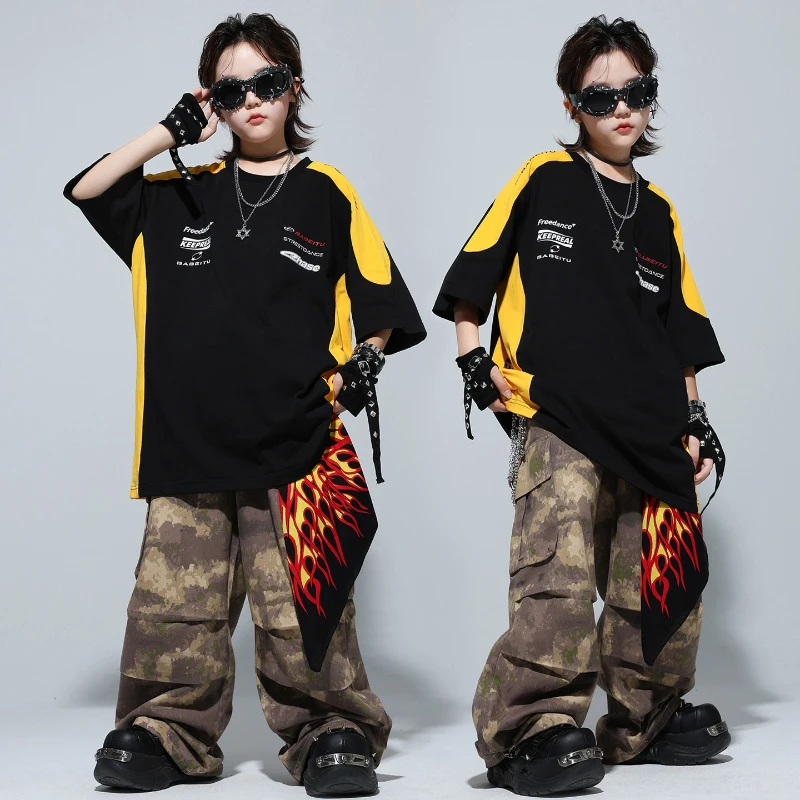 Neue Hip Hop Dance Kleidung Sets Jungen Kurzarm Tops Camo Hosen Bühne Dance Wear Gruppe Jazz Street Dance Performance Kostüm