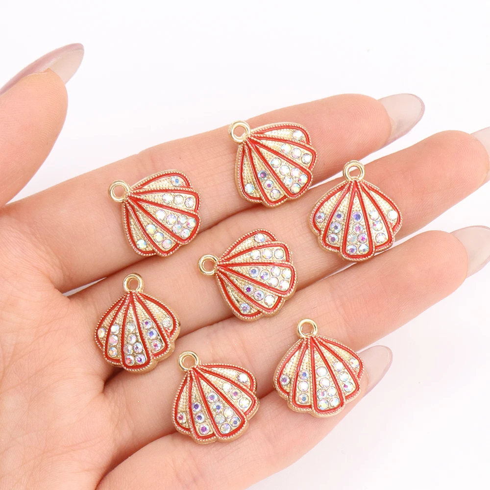 10Pcs 16*17mm Cute Crystal Shell Charms Colorful Enamel Alloy Pendants for Jewelry Making Marine Life Earrings Bracelet Accessor view 6