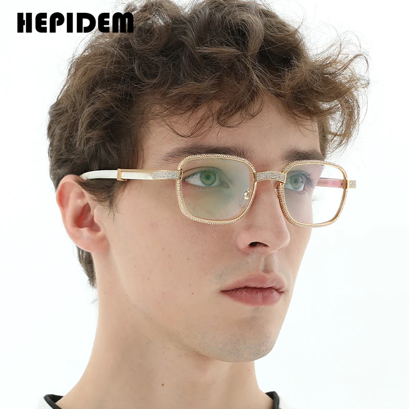 HEPIDEM Buffalo Horn Glasses High Quality Men Square Brand Designer Luxury Diamond Sumptuous Buffs Eyeglasses for Women 7550180