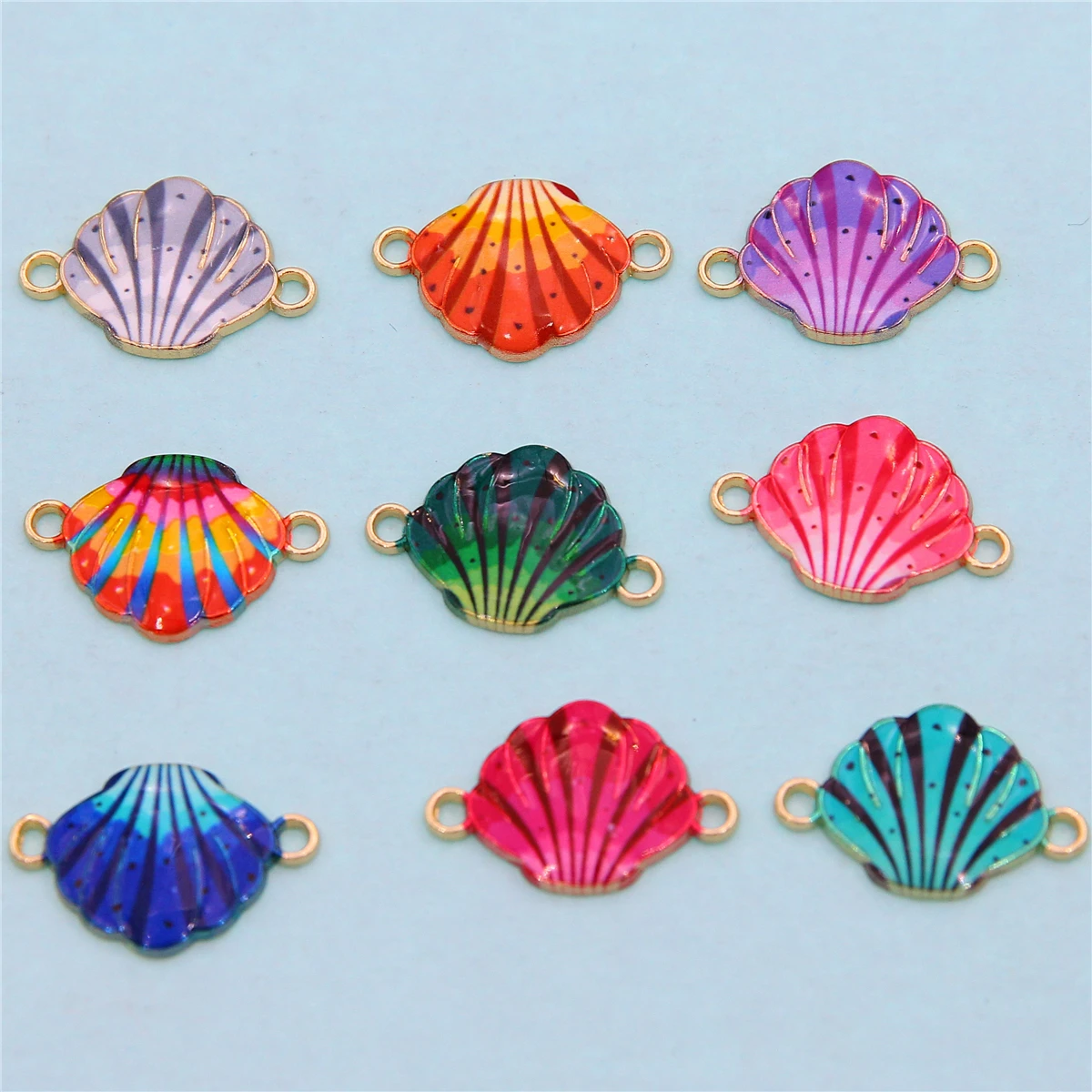 10Pcs Enamel Colorful Shell Charm Connectors for Jewelry Making Bracelet Necklace Craft DIY Accessories 24x15mm