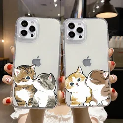 Cute Cartoon Cat Couple Phone Case For iPhone 16 11 12 13 14 15 Pro MAX 7 Plus Mini SE Transparent Cover Shockproof Fundas Bags