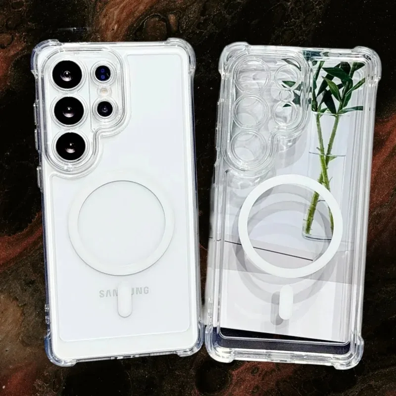 Magnetische Klarsichthülle für Samsung Galaxy S26 Ultra S22 S24 S23 S21 S25 Edge FE Note 20 Ultra 10 Plus für Magsafe Stoßfeste Hülle