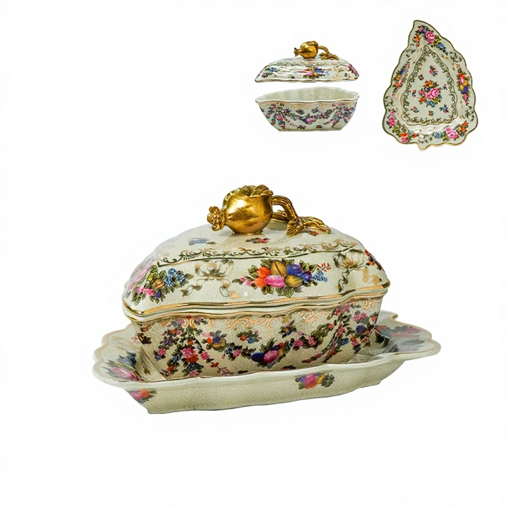&c Ceramic Floral and Bird Pattern Decorative Display Box, Suitable for Use in Display Cabinets and Dressing Tables.