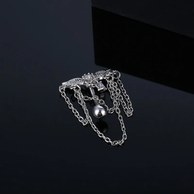 Fashion Wing Dangle Belly Bar Ring Navel Piercing Reversed Bar Belly Piercing With Chians Jewelry Oreja