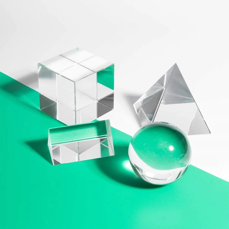 

SOSW-4 Pack K9 Optical Crystal Photography Prism Set, Include Crystal Ball,Cube,Triangular Prism,Pyramid,Teaching Accessory