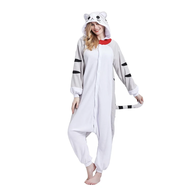 Kawaii Cat Onesies Cartoon Kigurumi damskie męskie piżamy piżamy Kitty kombinezon dziecięcy polarowa odzież na przyjęcia nocna