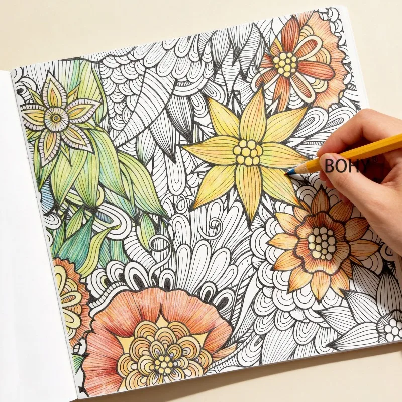 1 Flower Mandala Flower and Bird Adult Quiet Coloring Picture Book, 24 Pages of Drawing Pages Adult Emotional Release Hand Drawn