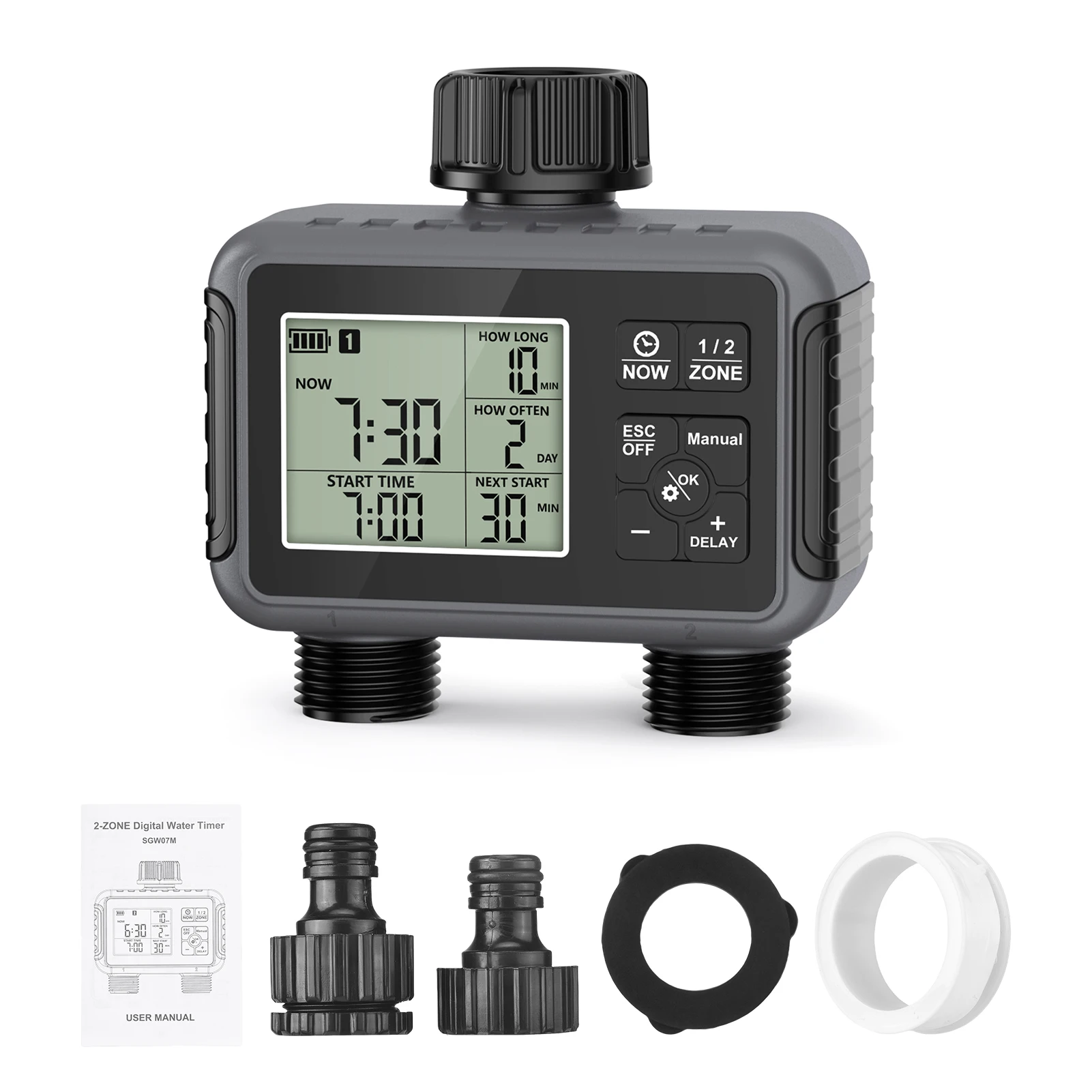 

Water Timer Garden Irrigation System 2 Outlets Automatic Timing Valves Controller Rain Delay Watering /Manual Watering /Large LC
