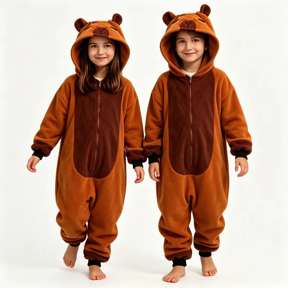 Halloween Kigurumi Flannel Pajamas Girls Boys Cartoon Sleepwear Kids Children Capybara Onesies For Christmas Gift Jumpsuit Party