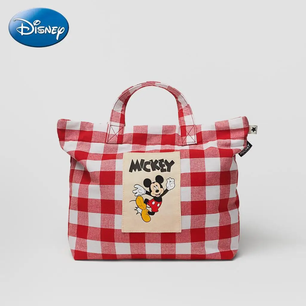 Disney New Red Plaid Mickey Lady Plaid Children\'s Shopping Bag Shoulder Tote Girls Bag  Handbags  Kids Bag