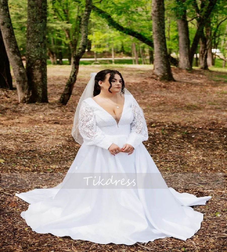 Simple Plus Size Rustic Wedding Dress Dress 2025 A Line Long Sleeve Satin Country Forset Bridal Dress Outdoor Bride Customized