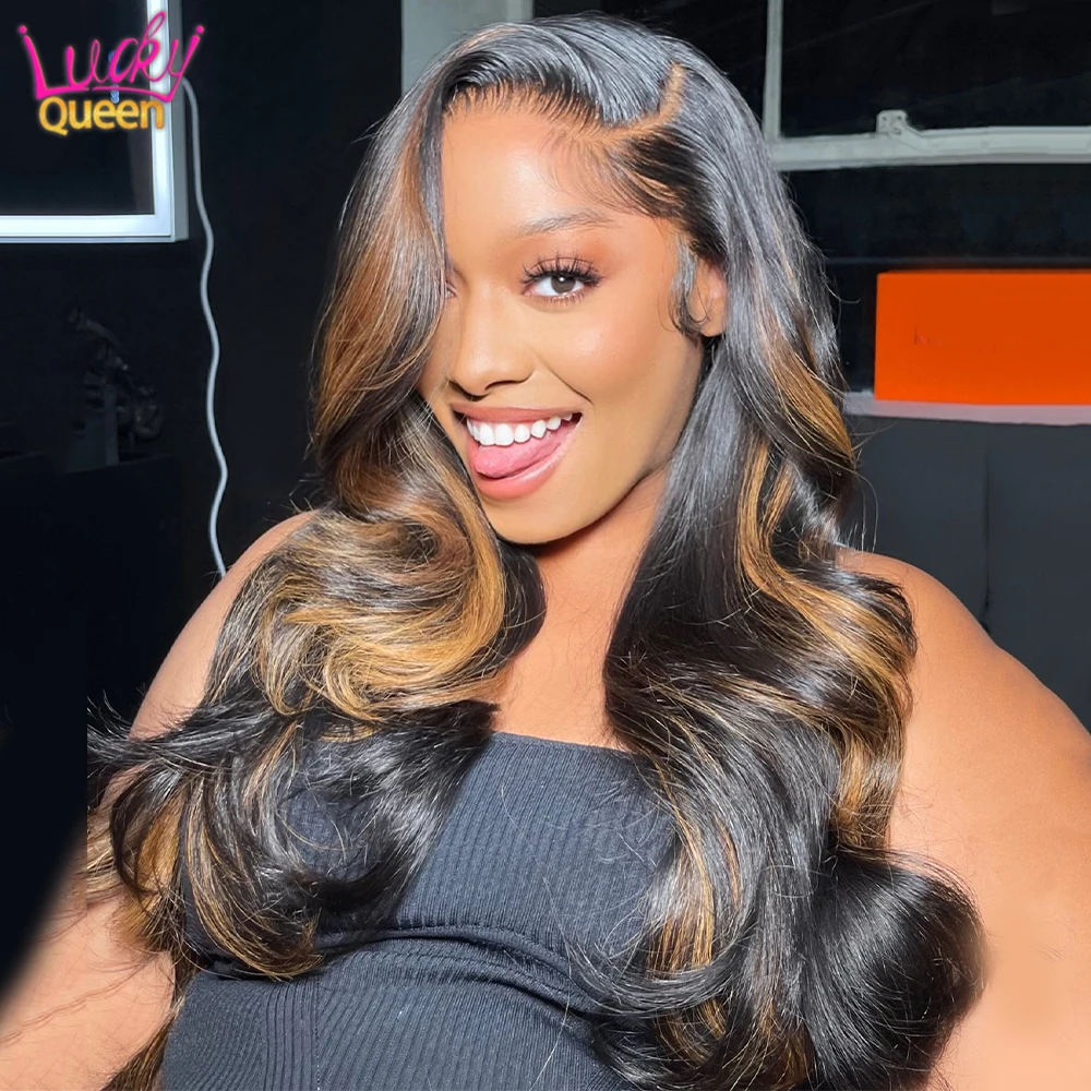 Highlight Brown Balayage 16A Real Human Hair Glueless Wig 13x6 13x4 HD Lace Front Human Hair Wig For Women Pre Plucked Body Wave