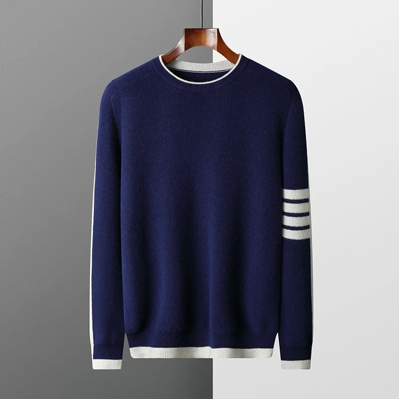 24 autumn and winter new luxury fashion high-end men's 100% merino wool sweater warm soft sweater long sleeve business casual pu