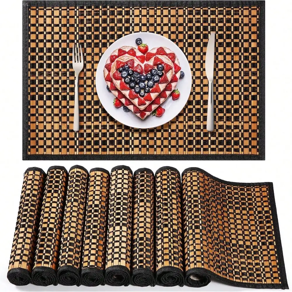 Pcs Bboo Placemats Dining Table Mats Washable Heat Place Resistant Mat For Dining Kitch Room Table, 18 X 12 Inch Variant 2