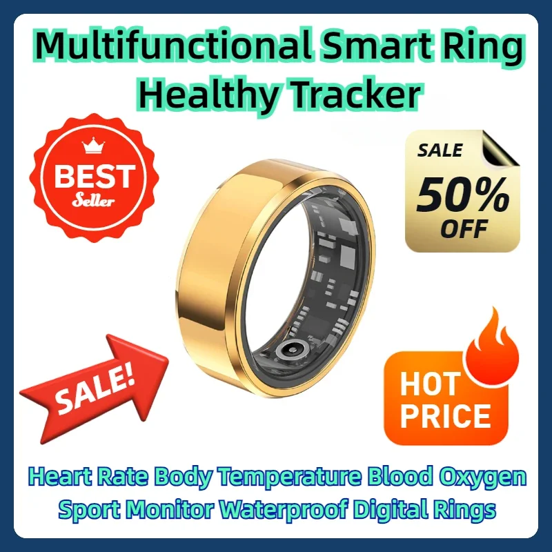 

Heart Rate Body Temperature Blood Oxygen Sport Monitor Waterproof Digital Rings Multifunctional Smart Ring Healthy Tracker