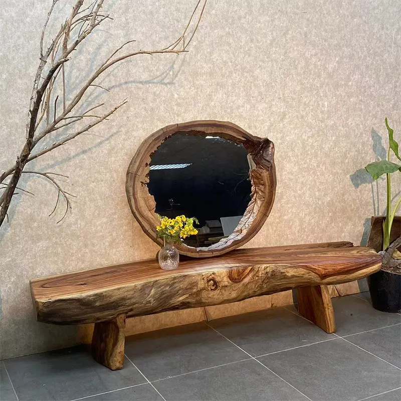 #Universal Round Mirror Decorate Luxury Living Room Wood Salon Mirror Art Vanity Aesthetic Vintage Specchietto Room Accessories
