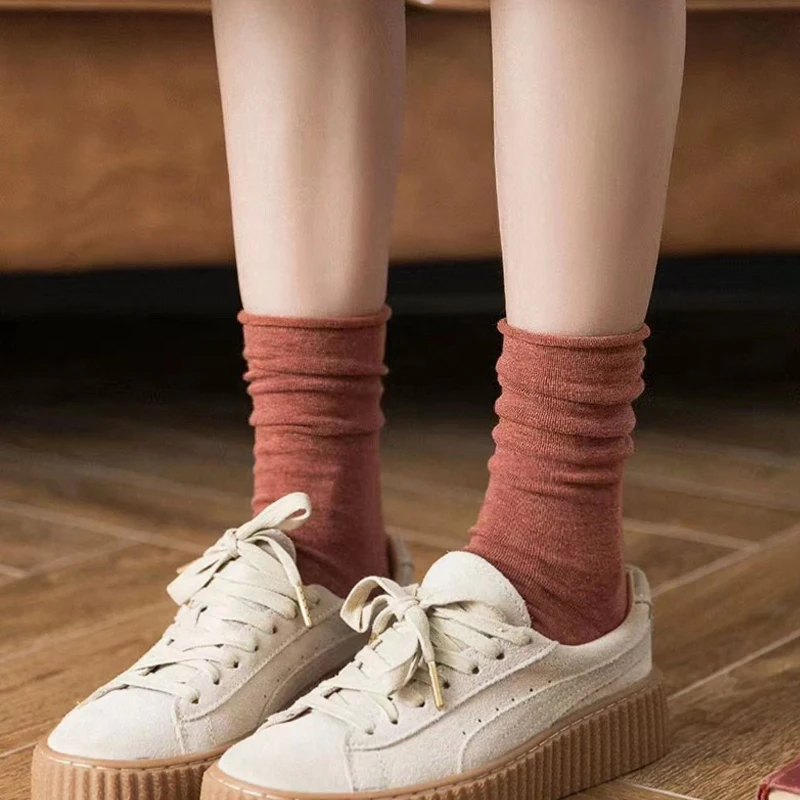 

5-парный комплект женских носков, корейские хлопковые носки высокого качества, однотонные, с загнутыми краями, Harajuku, милые, универсальные, удобные для девочек