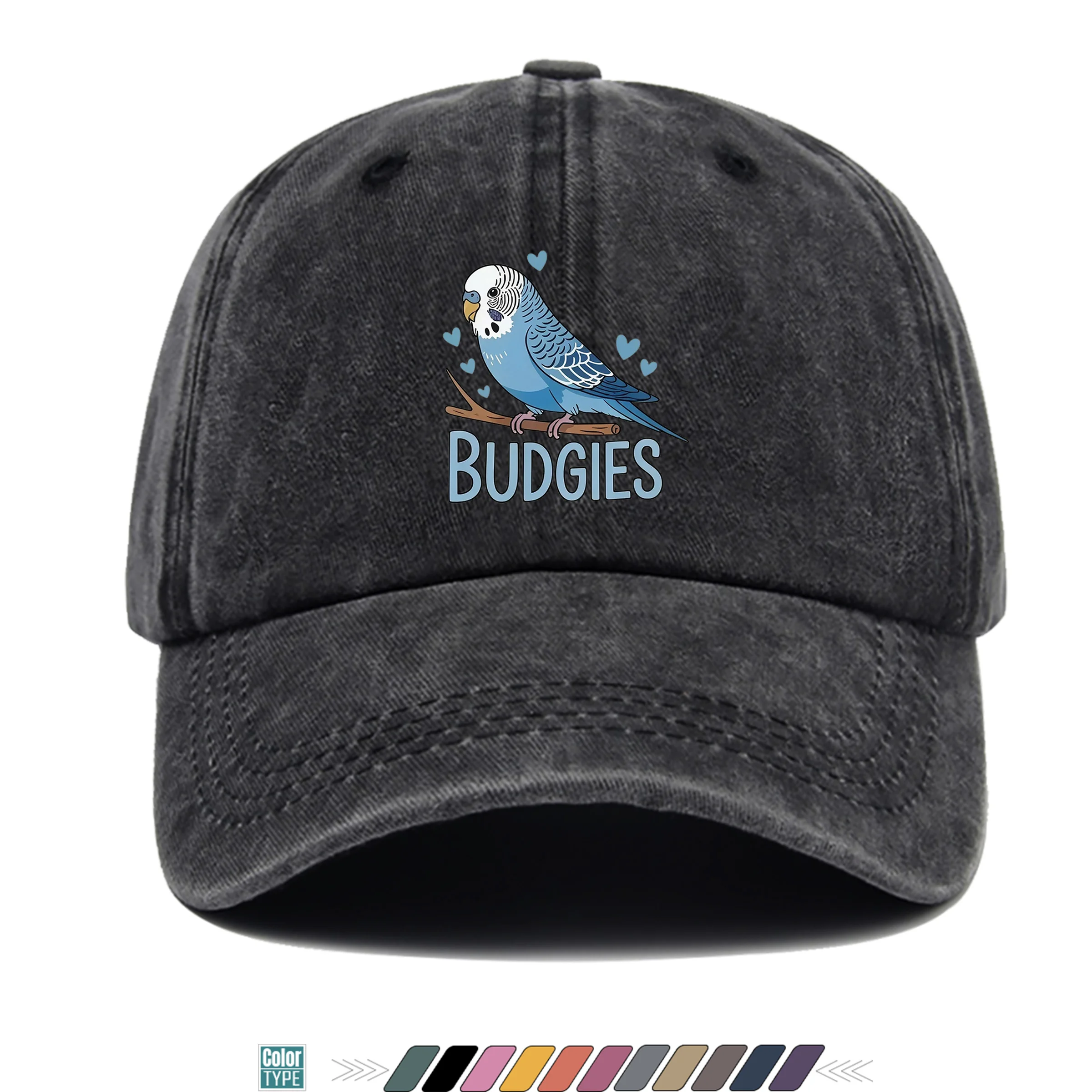 1pc Cute and Soothing Parrot Pattern Printed Baseball Cap, Black Papa Trucker Hat, Breathable and Comfortable, Solid Color Simpl