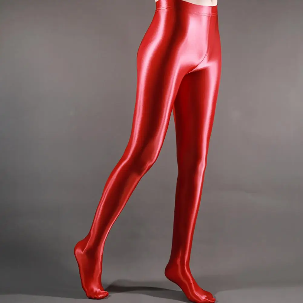 Stage Performance Leggings Glossy Shiny High Waist Fitness with Socks Stage Show Skinny Smooth Surface Yoga Trousers Women Cloth