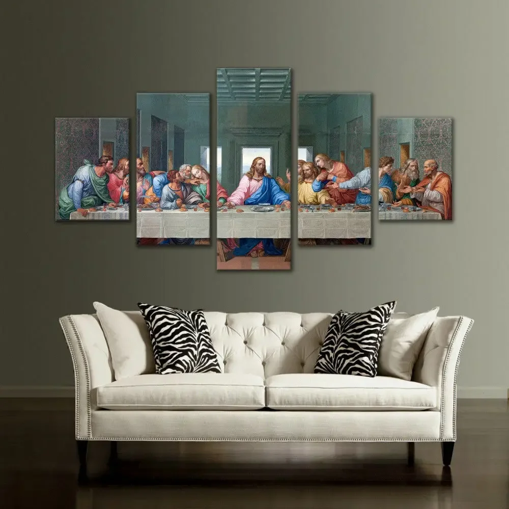 No Framed Modular Canvas HD Prints Posters Home Decor Wall Art Pictures The Last Supper God Jesus 5 panel Paintings