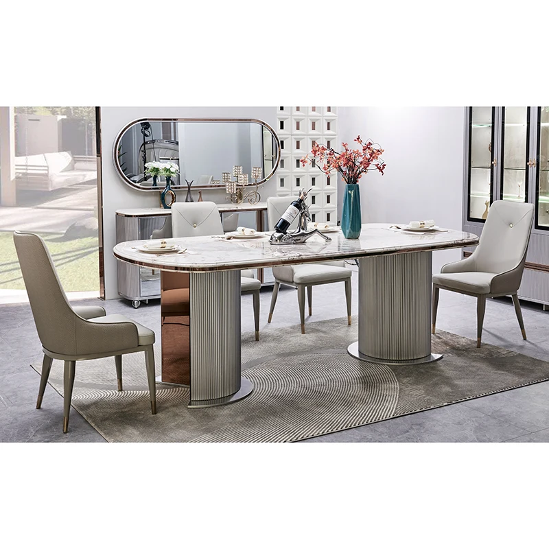 Complete Luxury Wooden Dining Room Set 6 Seats Home Furniture Luxury Large Wood Modern Marble Dining Table Set 4 Chairs
