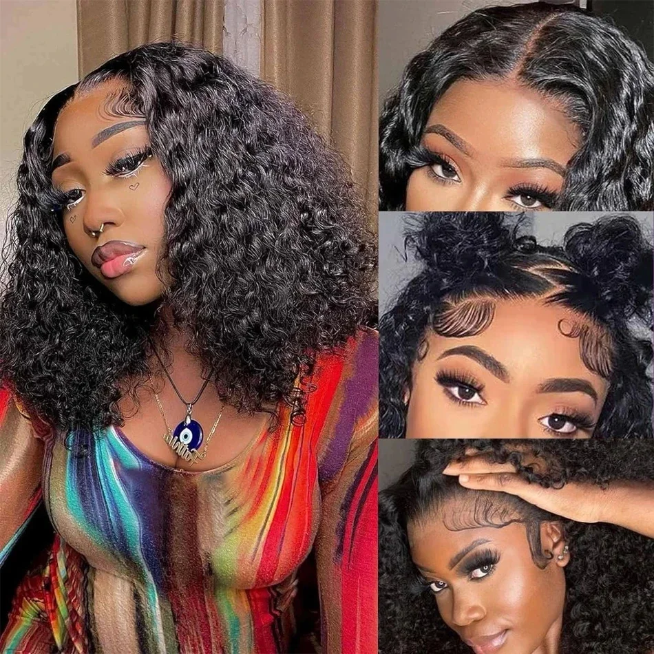 Cutebla 250% مجعد قصير بوب شعر مستعار شعر الإنسان موجة عميقة شعر مستعار أمامي البرازيلي 13x4 13x6 HD الدانتيل شعر مستعار أمامي 5x5 بوب شعر مستعار للنساء