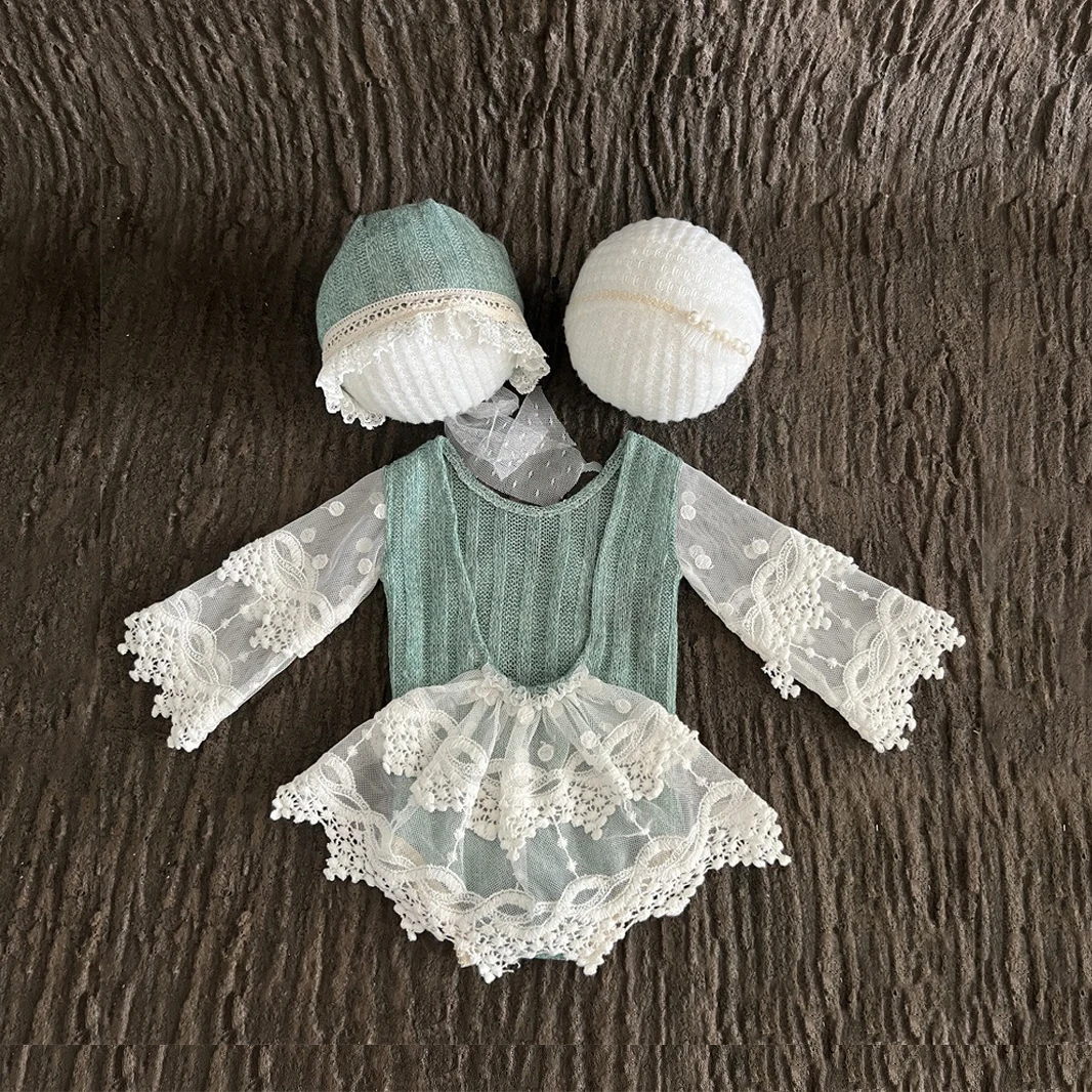 Newborn Baby Girl Photography Clothing Sets Infant Girls Knitted Romper Dress Lace with Hat headband 2pcs 3pcs Sets Outfits