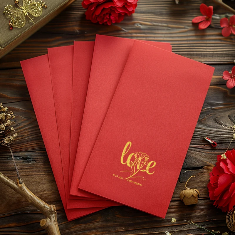 20Pcs  33×40CM  3-layer Gold foil napkin Branch Love Pattern Valentine's Day holiday applicable