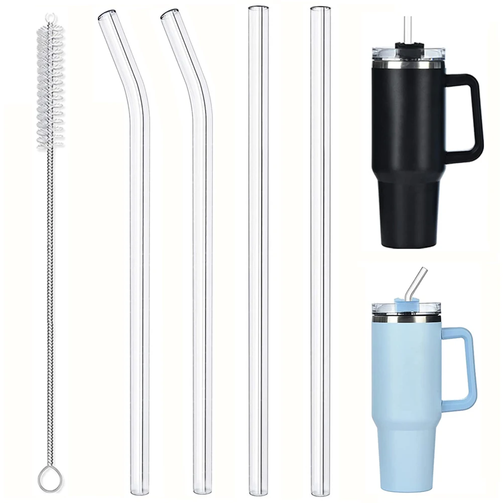 8-12 inches Long Reusable Clear Straws Glass Straws Perfect for Stanley 40 to 20 oz Tumbler Stanley Cup Accessories, Dishwas