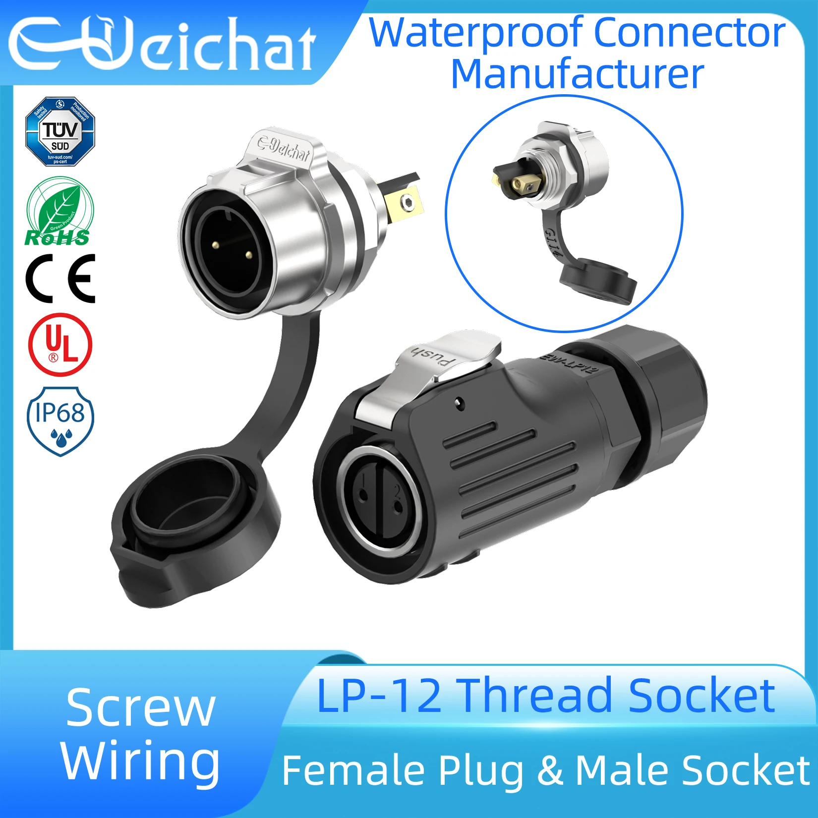 

LP12 Screw Wiring Waterproof Connector IP68 Industrial Circular Aviation Electrical Connector M12 2-8 Pin Thread Socket