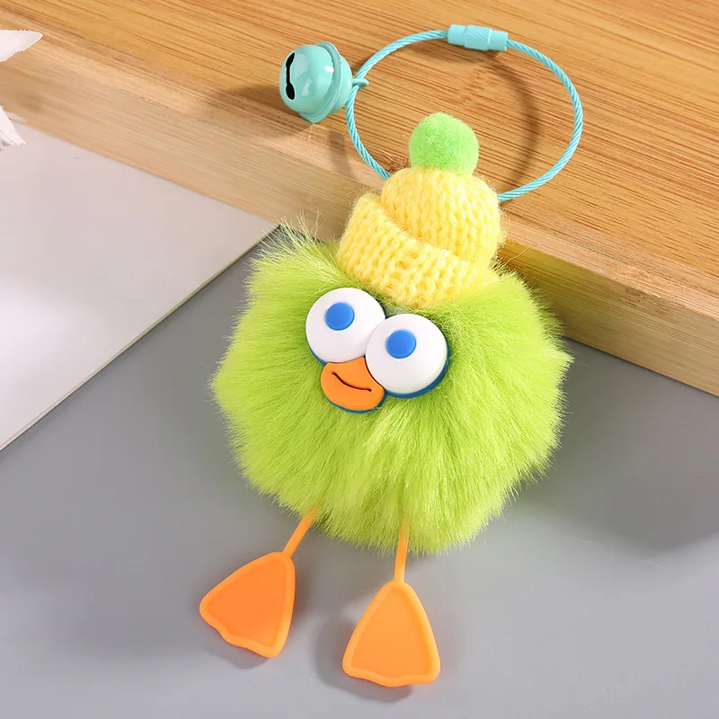 Cute Bell Duck Fluffy Pom Pom Bag Pendant Spirit Lovely Ducky Rabbit Fur Ball Keychain Plush Doll Backpack Ornamrnts Key Rings