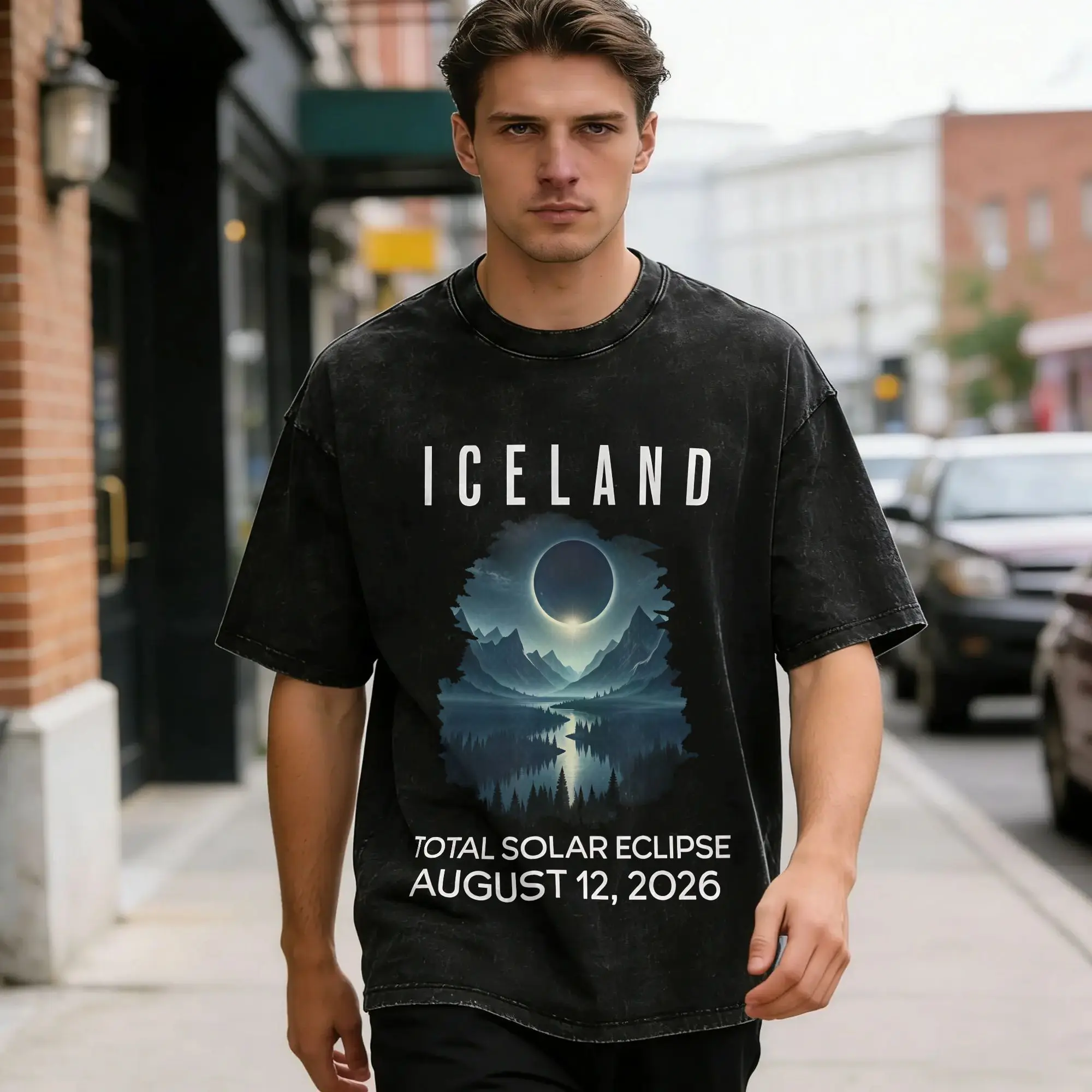 Men Women's T-Shirt Iceland Total Solar Eclipse August 2026 Washed T Shirts Harajuku  Summer Tees Street Style Loose Cotton Tops