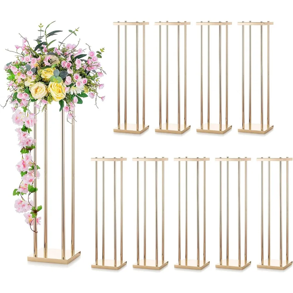 

Metal flower floor stand 31.5-inch high vase decorated with geometric rectangles used for wedding party decoration free delivery