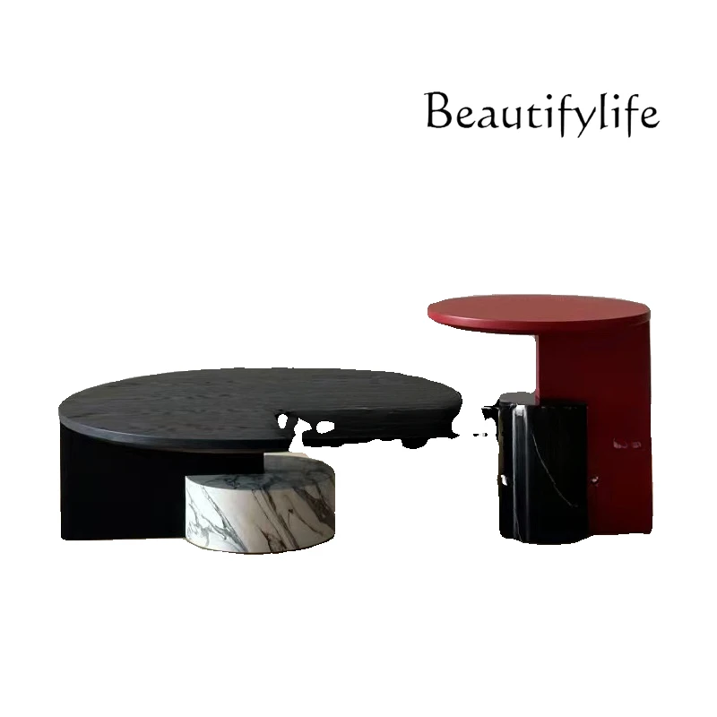 

Italian light luxury round coffee table combination Nordic modern home low table medieval marble tea table