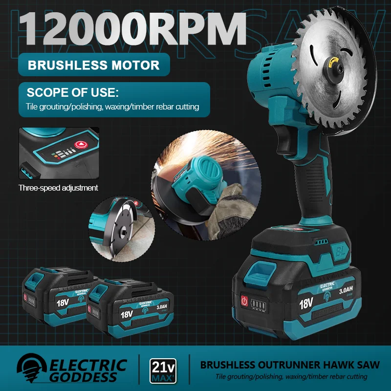 

Electric Goddess 100mm Brushless Circular Saw 12000RPM Cordless Electric Angle Grinder Wood Cuttiing Tool For 18V Makita Battery