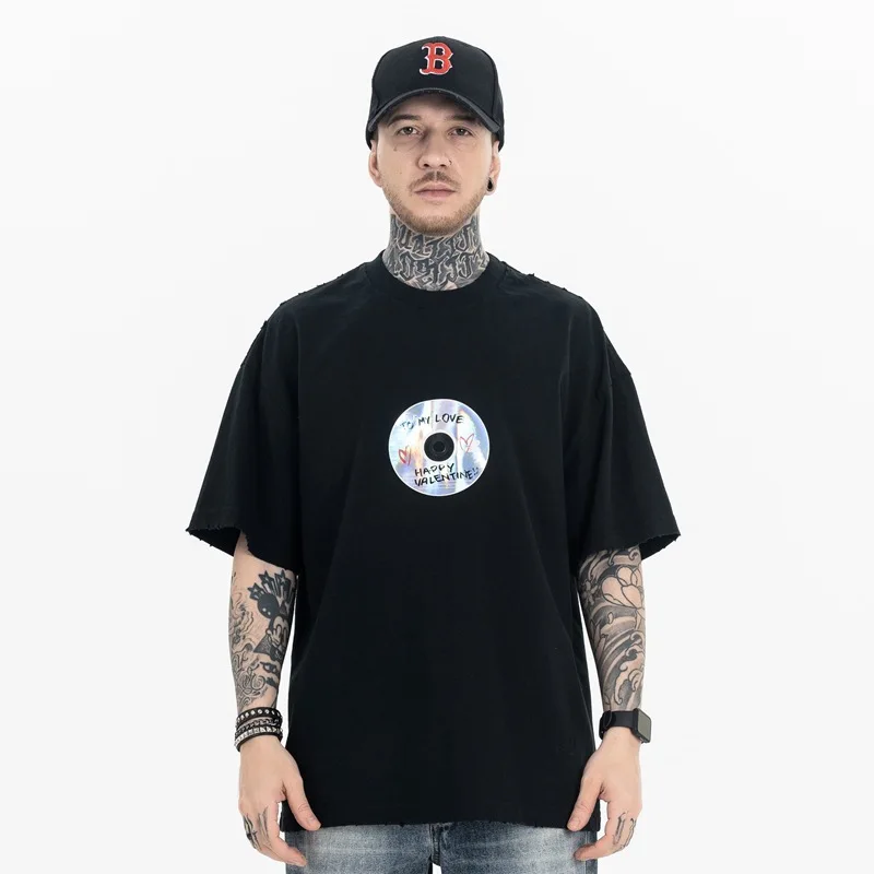 

High Street Summer Vintage T-Shirt Graffiti Printed Short Sleeve T Shirts Streetwear crop top Woman clothes and men clothing