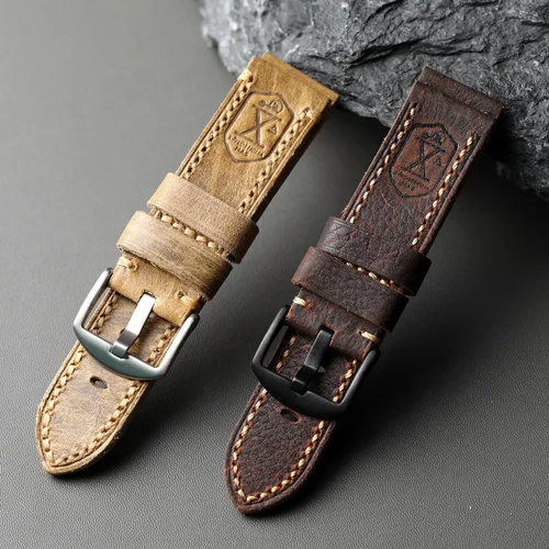 Correa de cuero italiano hecha a mano, 20 21 22 23 24 26 mm, correa gruesa para hombre, estilo rugoso de cuero de estilo retro, compatible con PAM