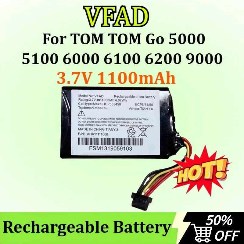 SWZY New VFAD 3.7V 1100mAh for TOM TOM Go 5000 5100 6000 6100 6200 9000 Rechargeable Battery