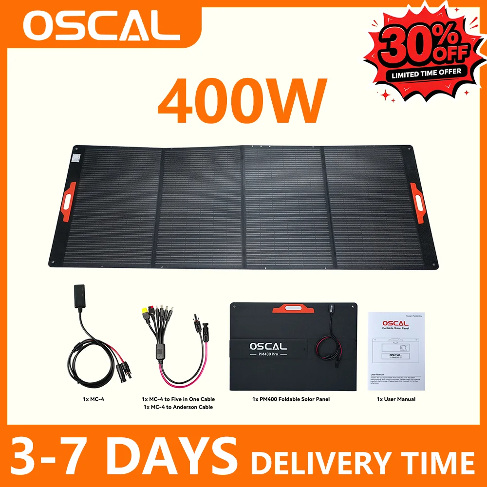 OSCAL 400W Portable Foldable Solar Panel Charger, 23% High Efficiency Monocrystalline ETFE, IP67 Waterproof Adjustable