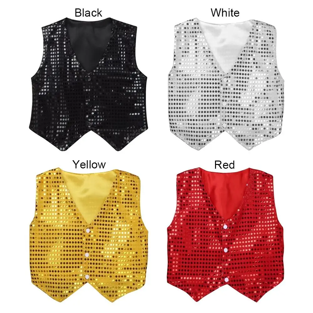 Sequined Design Sequined Vests New Style Dressy Look Hip-hop Waistcoats Boys Girls Street Dance Dance Costume Party Costume